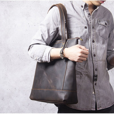 Bolso de Cuero Genuino Estilo Retro para Hombre - Primera Capa - Image 9