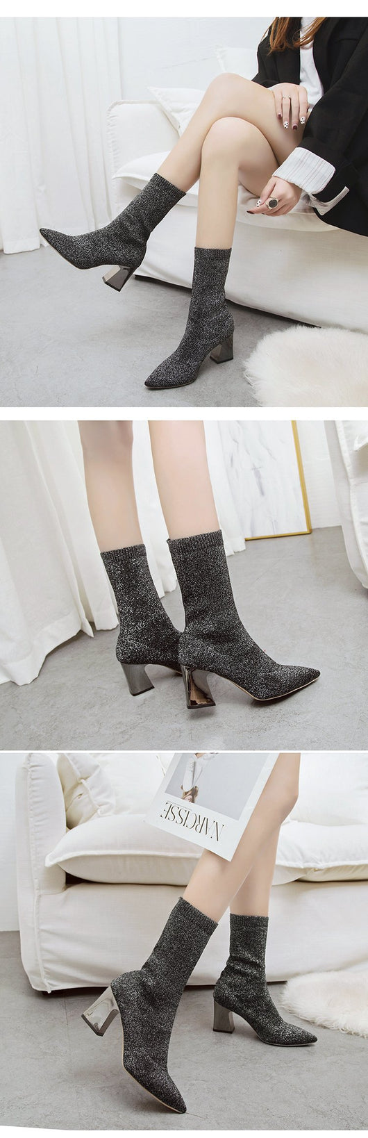 Botas de Tacón Alto Punta Fina Caña Media - Estilo Elegante para Mujer - Image 8