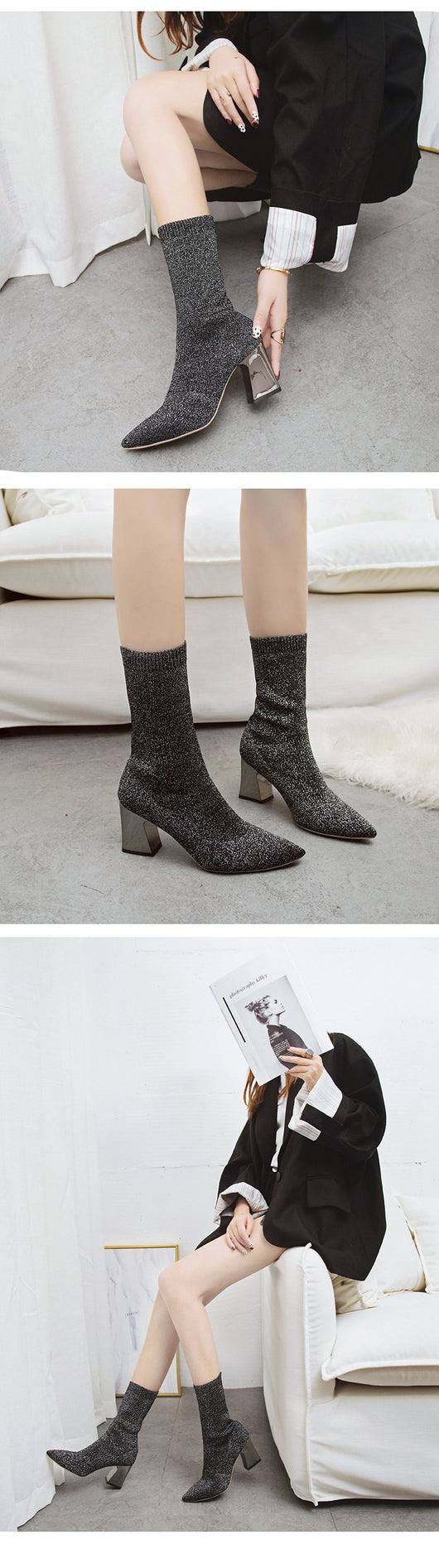 Botas de Tacón Alto Punta Fina Caña Media - Estilo Elegante para Mujer - Image 9