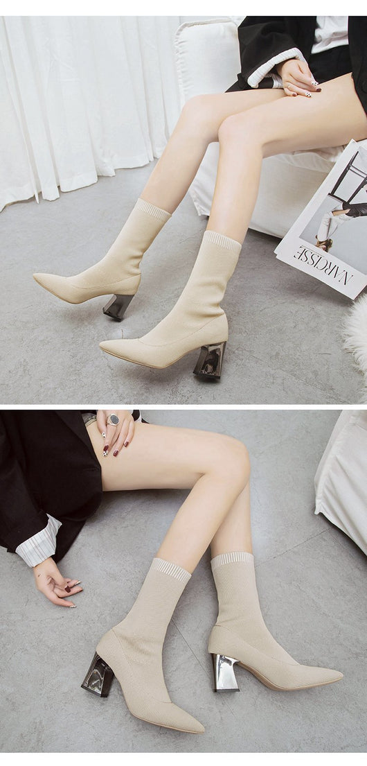Botas de Tacón Alto Punta Fina Caña Media - Estilo Elegante para Mujer - Image 10