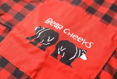 Red and black buffalo plaid baby romper with long sleeves, snap front closure, and black ribbed cuffs and collar. - Image 18