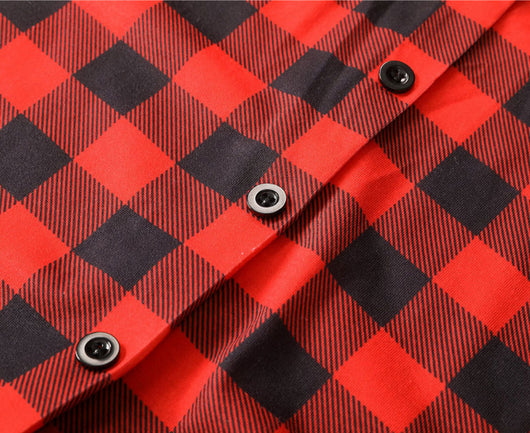 Red and black buffalo plaid baby romper with long sleeves, snap front closure, and black ribbed cuffs and collar. - Image 20