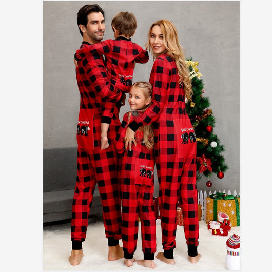 Red and black buffalo plaid baby romper with long sleeves, snap front closure, and black ribbed cuffs and collar. - Image 27