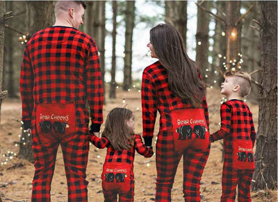 Red and black buffalo plaid baby romper with long sleeves, snap front closure, and black ribbed cuffs and collar. - Image 29