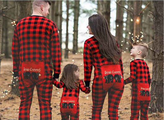 Red and black buffalo plaid baby romper with long sleeves, snap front closure, and black ribbed cuffs and collar. - Image 29