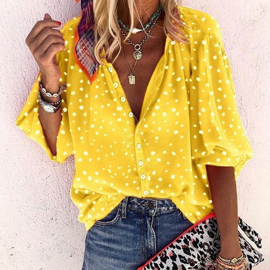 Blusa Estampada de Manga Larga con Cuello en V y Botones para Mujer - Image 15