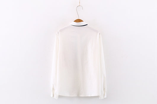 Camisa Blanca de Algodón con Gato Adorable en Estilo Escuela de Arte Japonesa - Image 7