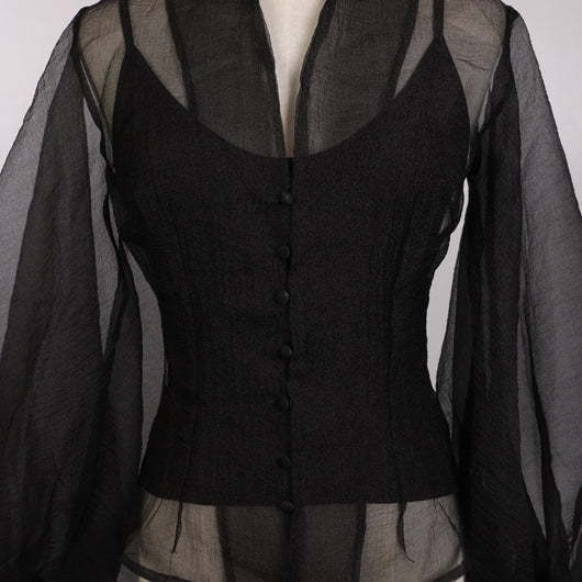 Blusa Sexy de Manga Vuelo Transparente - Image 10