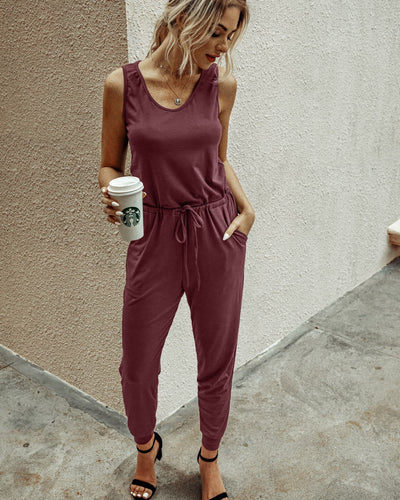Jumpsuit Entallado Cuello Redondo con Corbata Integrada - Image 5