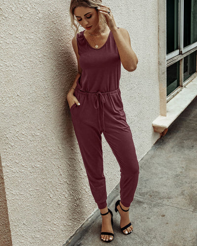 Jumpsuit Entallado Cuello Redondo con Corbata Integrada - Image 6