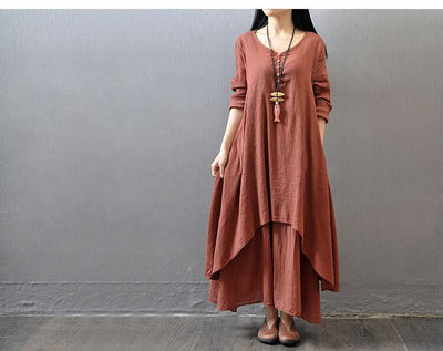 Vestido Retro de Lino y Algodón con Escote en V - Image 6
