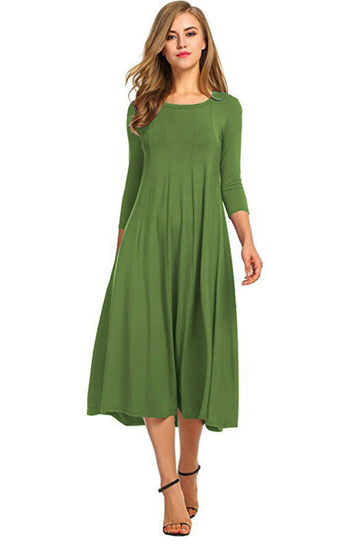 Vestido Oscilante Cuello Redondo Manga Corta Color Sólido - Image 6