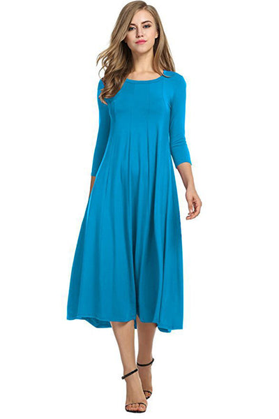 Vestido Oscilante Cuello Redondo Manga Corta Color Sólido - Image 7