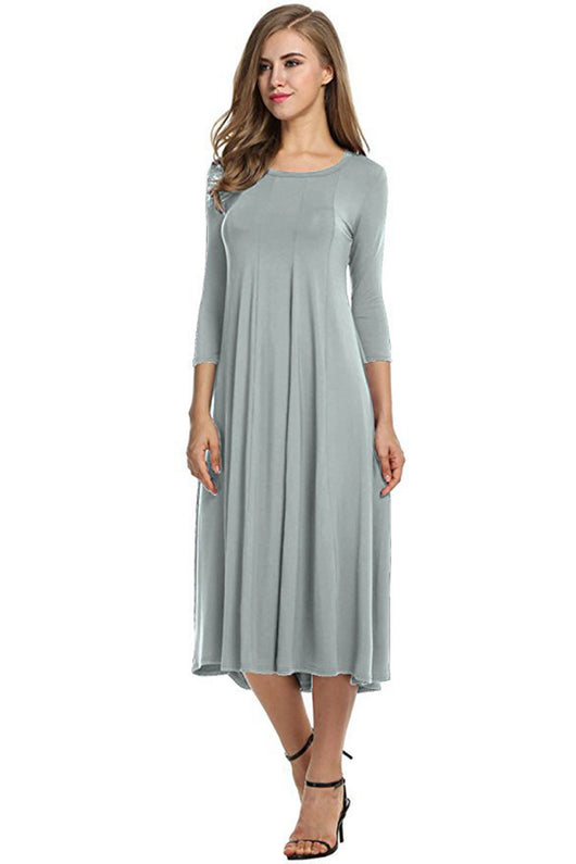Vestido Oscilante Cuello Redondo Manga Corta Color Sólido - Image 12