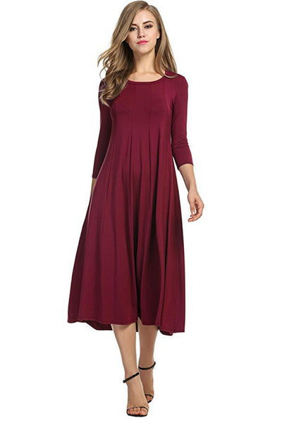 Vestido Oscilante Cuello Redondo Manga Corta Color Sólido - Image 13