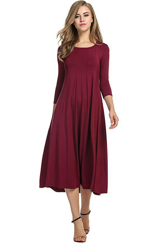 Vestido Oscilante Cuello Redondo Manga Corta Color Sólido - Image 13
