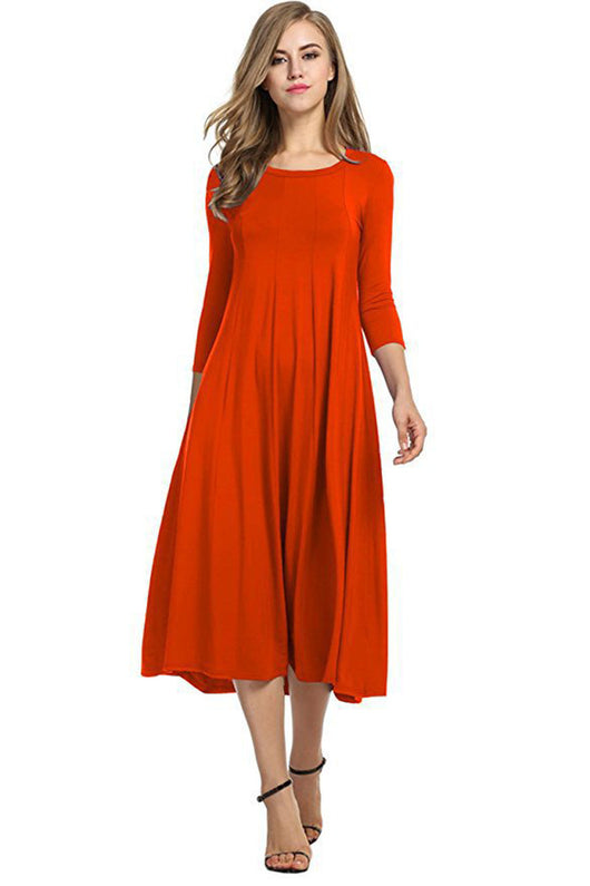 Vestido Oscilante Cuello Redondo Manga Corta Color Sólido - Image 14