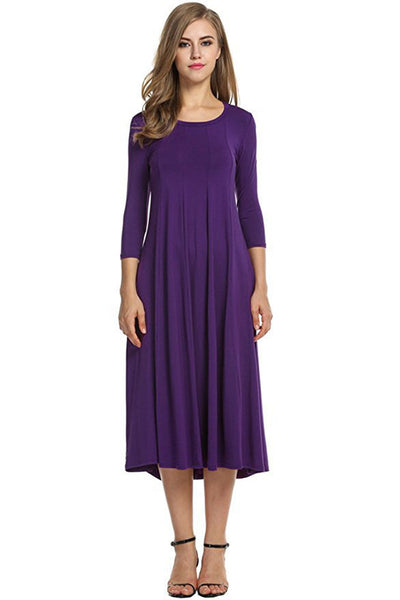 Vestido Oscilante Cuello Redondo Manga Corta Color Sólido - Image 16