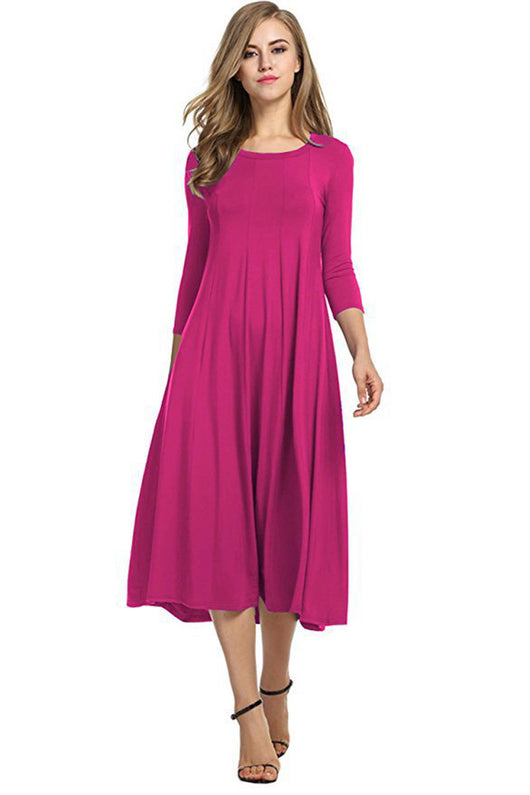 Vestido Oscilante Cuello Redondo Manga Corta Color Sólido - Image 17