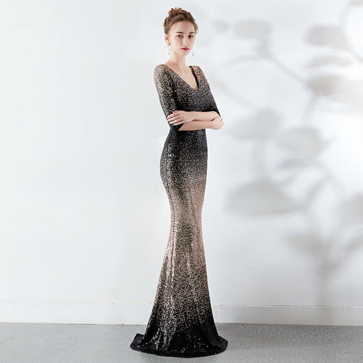 Vestido Ajustado Cola de Pez con Lentejuelas - Image 33