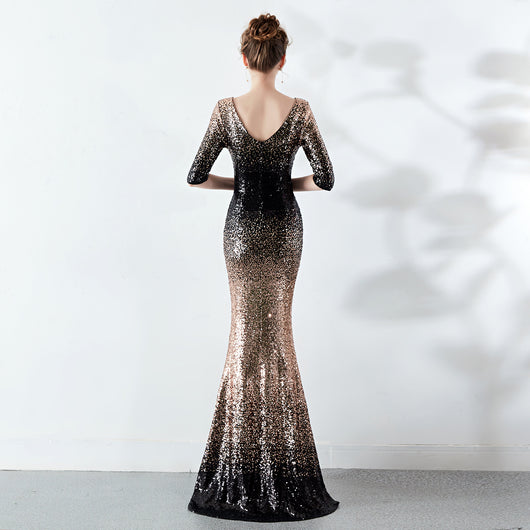 Vestido Ajustado Cola de Pez con Lentejuelas - Image 34
