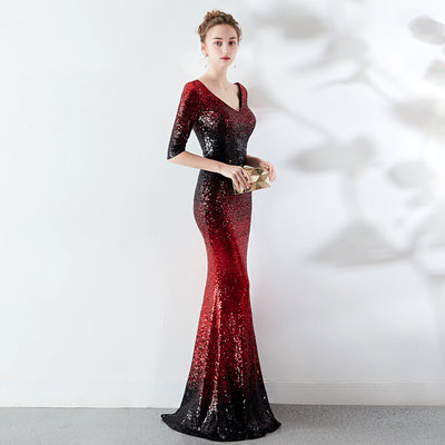 Vestido Ajustado Cola de Pez con Lentejuelas - Image 37