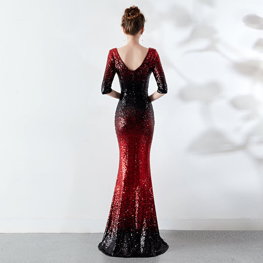 Vestido Ajustado Cola de Pez con Lentejuelas - Image 38
