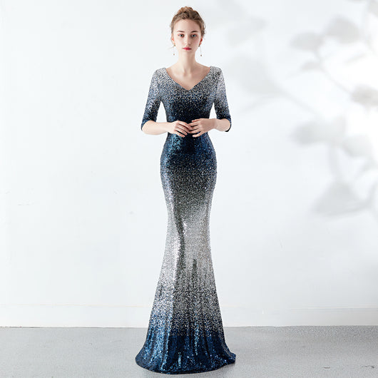 Vestido Ajustado Cola de Pez con Lentejuelas - Image 39
