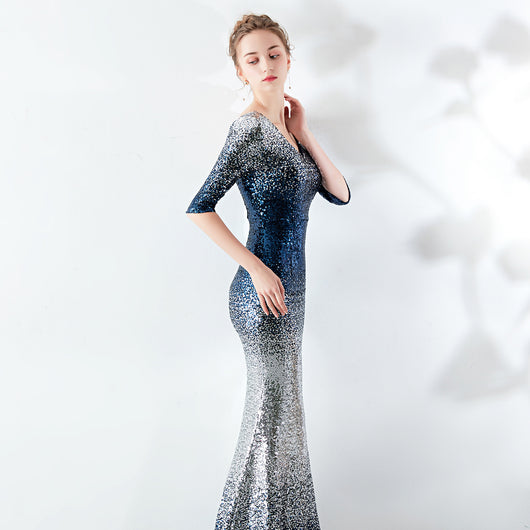 Vestido Ajustado Cola de Pez con Lentejuelas - Image 43