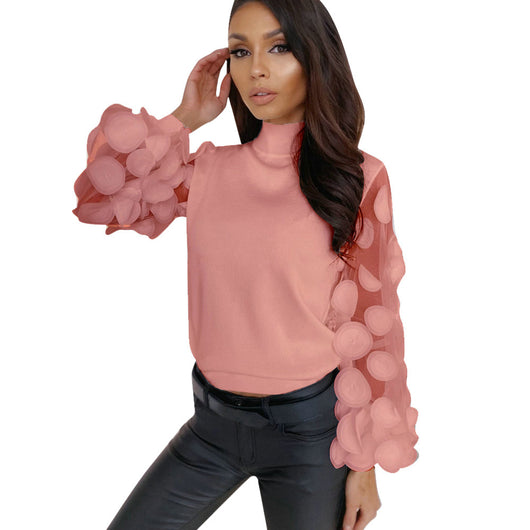 Blusa Elegante Cuello Alto con Mangas Abullonadas en Mesh - Image 11
