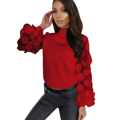 Blusa Elegante Cuello Alto con Mangas Abullonadas en Mesh - Image 12
