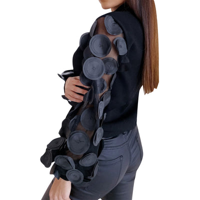 Blusa Elegante Cuello Alto con Mangas Abullonadas en Mesh - Image 13