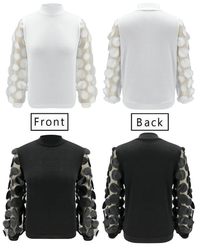 Blusa Elegante Cuello Alto con Mangas Abullonadas en Mesh - Image 15
