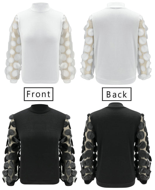 Blusa Elegante Cuello Alto con Mangas Abullonadas en Mesh - Image 15