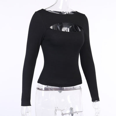 Blusa Manga Larga con Espalda Hueca Color Sólido para Mujer - Image 25