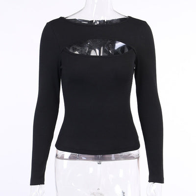 Blusa Manga Larga con Espalda Hueca Color Sólido para Mujer - Image 26