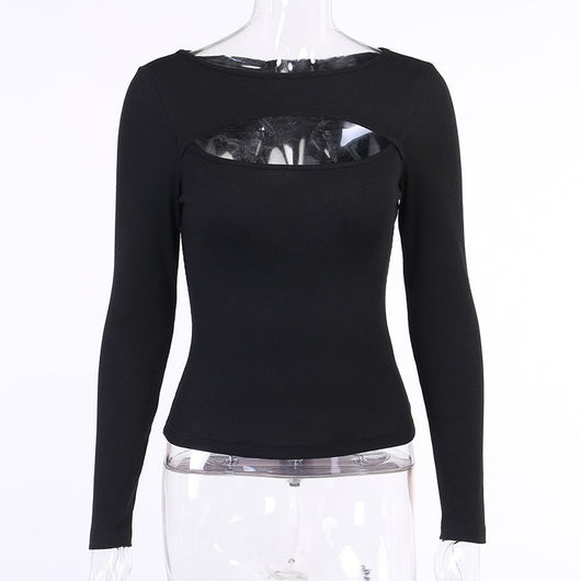 Blusa Manga Larga con Espalda Hueca Color Sólido para Mujer - Image 26