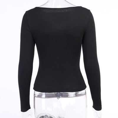 Blusa Manga Larga con Espalda Hueca Color Sólido para Mujer - Image 27
