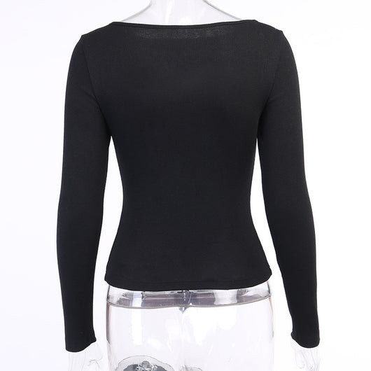 Blusa Manga Larga con Espalda Hueca Color Sólido para Mujer - Image 27