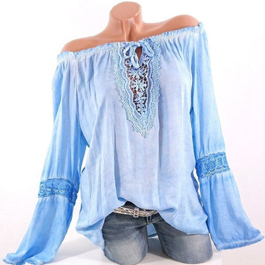 Blusa Asimétrica de Algodón y Lino con Encaje de Manga Larga - Image 4