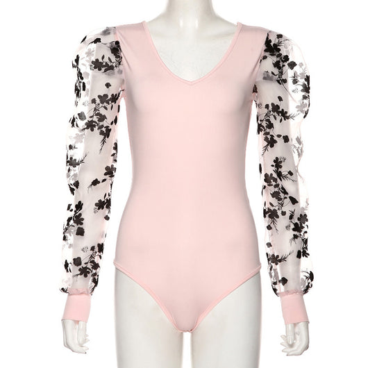 Jumpsuit Elegante de Malla Bordada Manga Larga Escote en V - Image 15