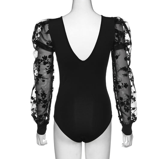 Jumpsuit Elegante de Malla Bordada Manga Larga Escote en V - Image 26