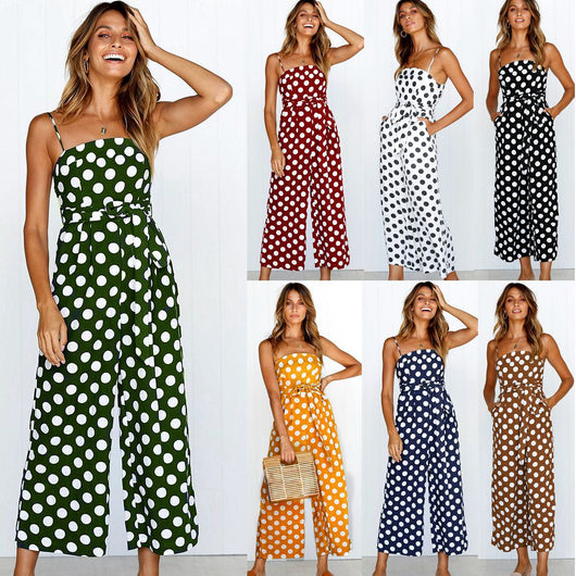 Jumpsuit Largo sin Mangas con Escote Halter y Lunares - Image 4