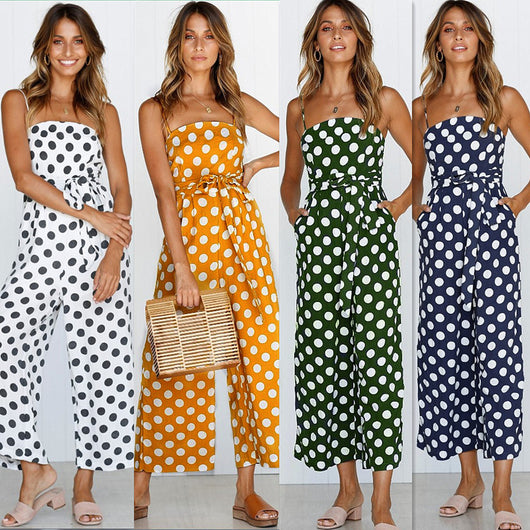 Jumpsuit Largo sin Mangas con Escote Halter y Lunares - Image 5