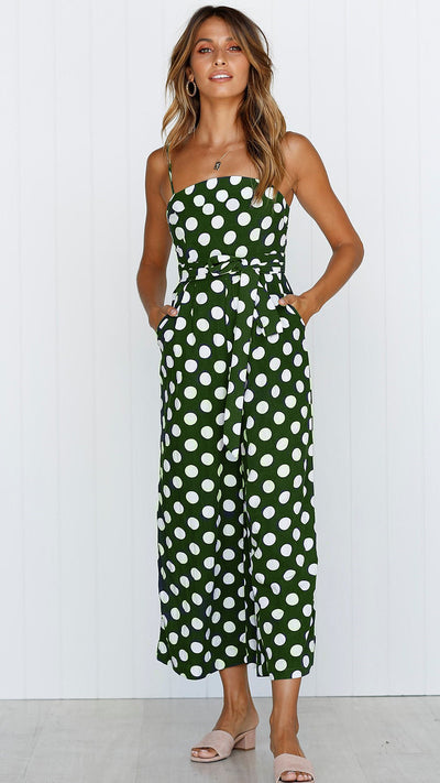 Jumpsuit Largo sin Mangas con Escote Halter y Lunares - Image 9