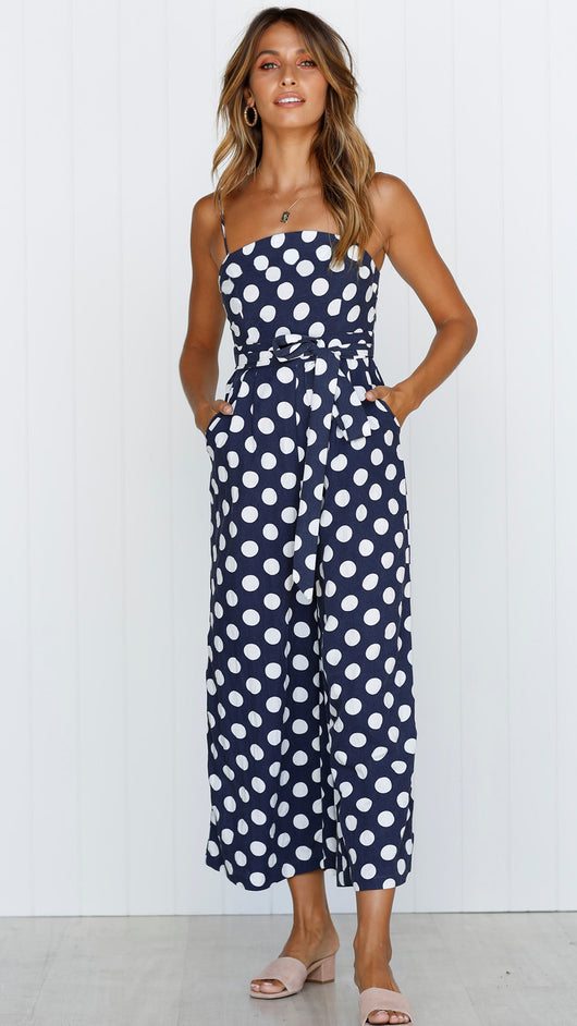 Jumpsuit Largo sin Mangas con Escote Halter y Lunares - Image 11