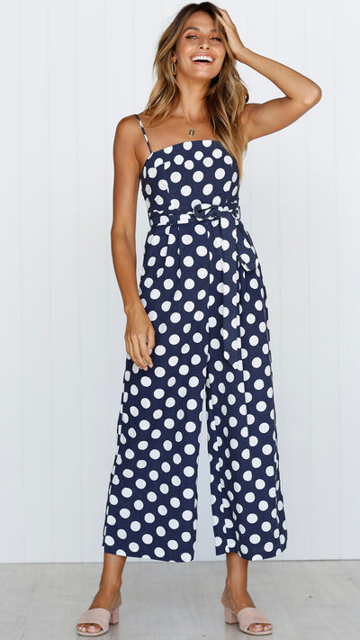 Jumpsuit Largo sin Mangas con Escote Halter y Lunares - Image 12