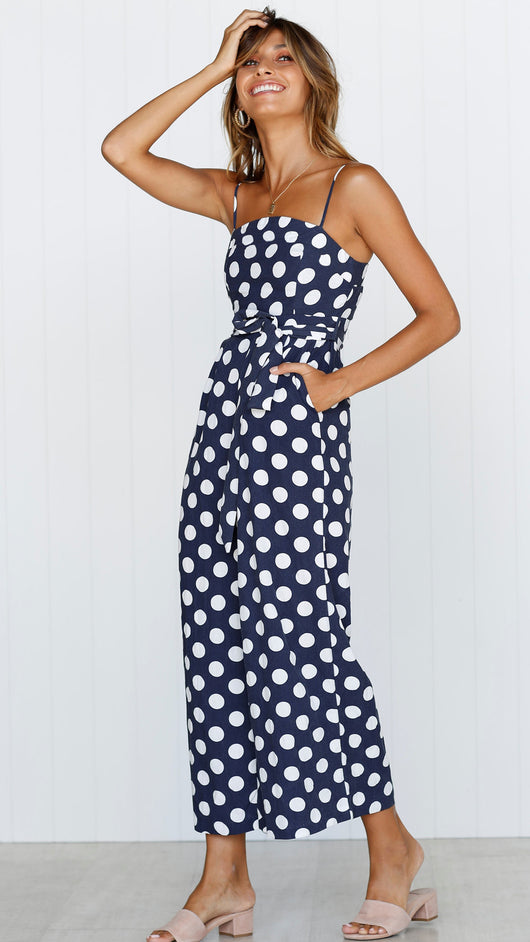 Jumpsuit Largo sin Mangas con Escote Halter y Lunares - Image 13