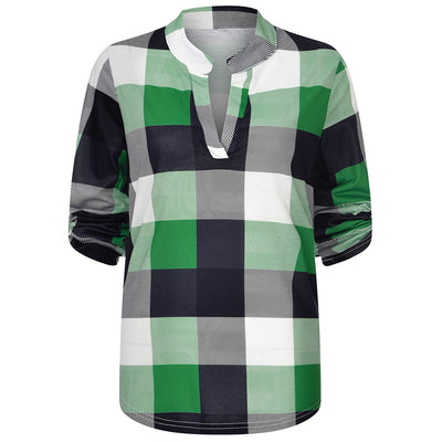 Camisa Casual de Cuadros con Escote en V y Mangas Largas - Image 48