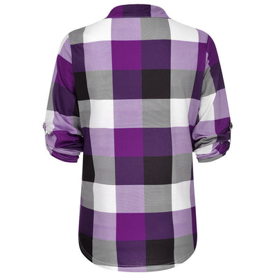 Camisa Casual de Cuadros con Escote en V y Mangas Largas - Image 67